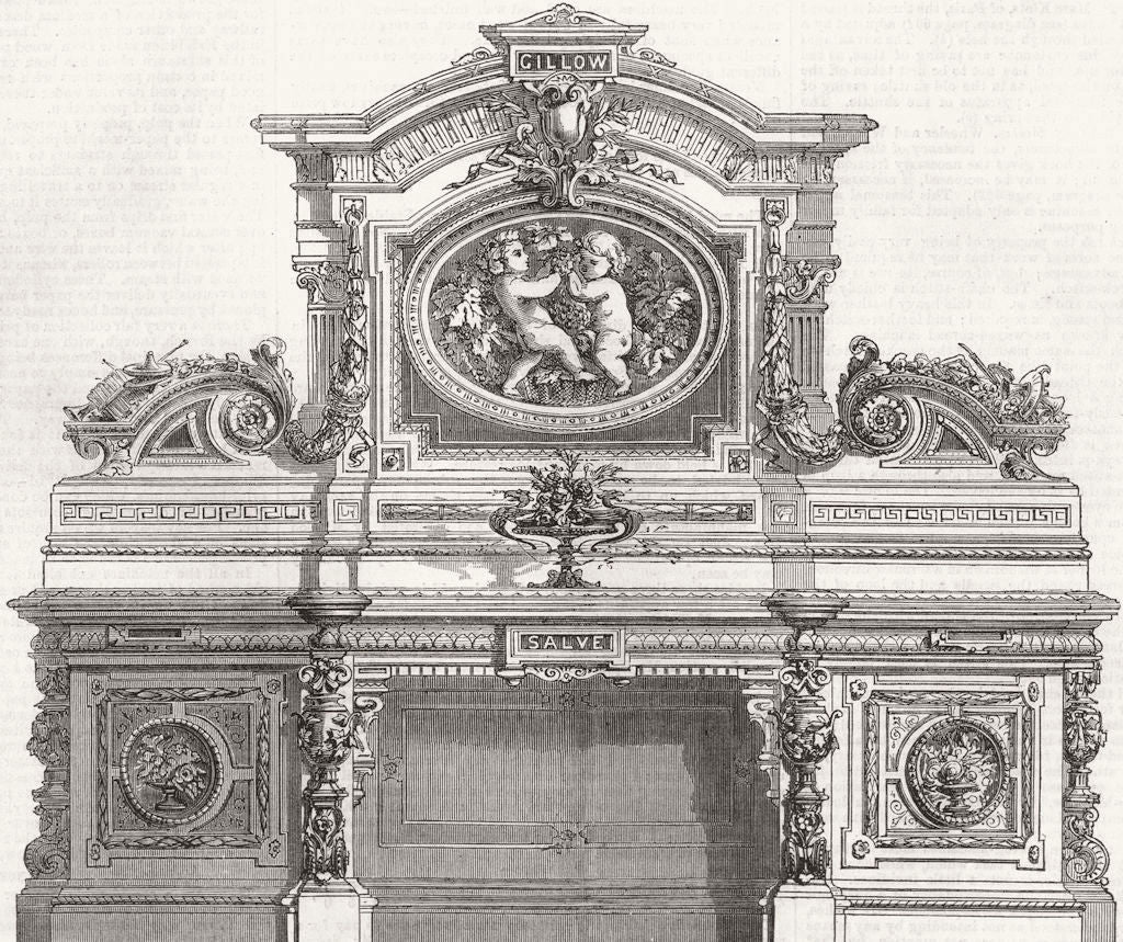 DECORATIVE. Pollard-oak sideboard by Gillow 1867 old antique print picture